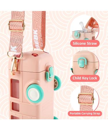 Txkrhwa Car Straw Water Cup 500ml Pink - Portable Leak-Proof Kids Drinking Jug with Shoulder Strap & Locking Flip Lid - Cute Cartoon Design - Ideal for Bus Travel - Small Square Toy Water Bottle - Buy Online on SooperMarket.com