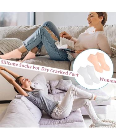 Moisturizing Silicone Socks for Women - 2 Pairs of Anti-Slip Pedicure Socks for Dry Cracked Feet - Soft & Hydrating Skin Color - Buy Online on SooperMarket.com