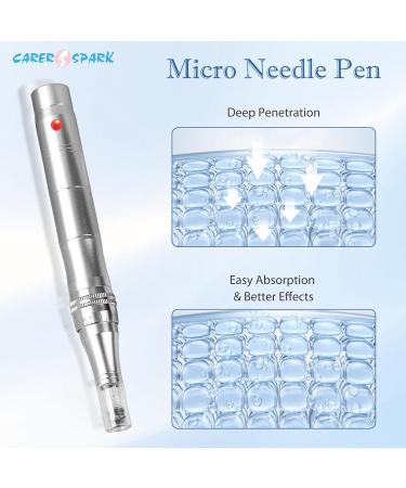 Carer Spark Auto Dermapen - Electric Microneedling Pen for Anti-Aging | 0.25mm-2.0mm 5 Speed Levels Wrinkle & Stretch Mark Removal | Includes 12 Needle Cartridges - 1 Pack - Buy Online on SooperMarket.com