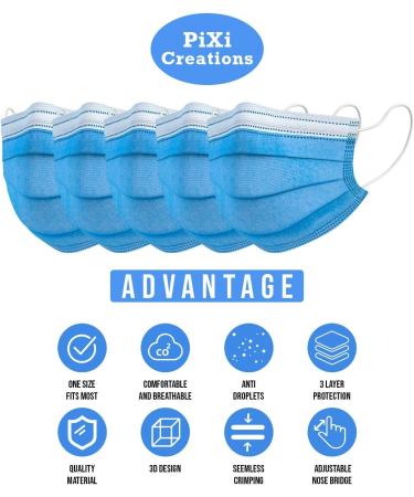 50pcs Disposable Hypoallergenic Face Masks with Elastic Earloops - Blue/White by PIXI Creations - Buy Online on SooperMarket.com