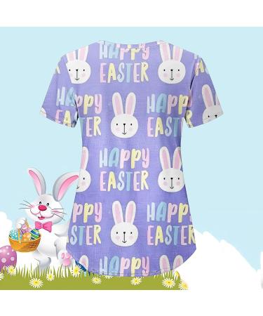 Foldap Easter Nurse Uniforms for Women: Cute Patterned Short Sleeve V-Neck Tee with Pockets | Breathable Plus Size Shirts - Large, C1-purple - Buy Online on SooperMarket.com
