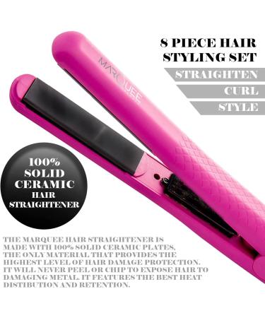 Deluxe Beauty Professional 8 Piece Interchangeable Flat and Curling Iron Set - Instant Hair Straightening and Curling - Pink - Buy Online on SooperMarket.com