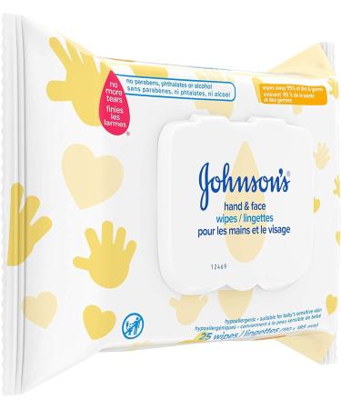 Johnson s Hand and Face Baby Cleansing Wipes for Sensitive Skin Alcohol Free Travel Pack 25 Count 25 count (Pack of 1) Hand & Face - Buy Online on SooperMarket.com