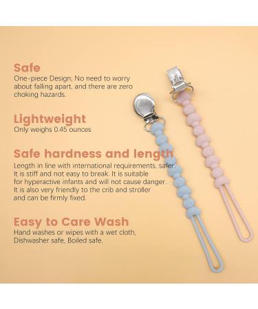 PAPACHOO Pacifier Clip 2 Pack - BPA Free Silicone Beads - Teething Relief for Baby Boys and Girls - Soothie Binky Clips in Dusty Blue and Light Pink - Buy Online on SooperMarket.com