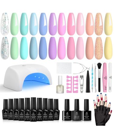Beetles Gel Nail Polish with U V Light Starter Kit 12 Colors Spring Pastel Gel Polish with Base Gel Top Coat Cuticle Oil Soak Off Macaroon Gel Polish Set Gel 2023 Spring Popular Nail Art DIY A-Sweet Smoothie
