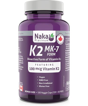 Naka Pro Herbs Naka Platinum K2 (mk-7 Form) 100mcg 150 Veggie Capsules (Bonus Size 120+30) 150 count - Buy Online on SooperMarket.com