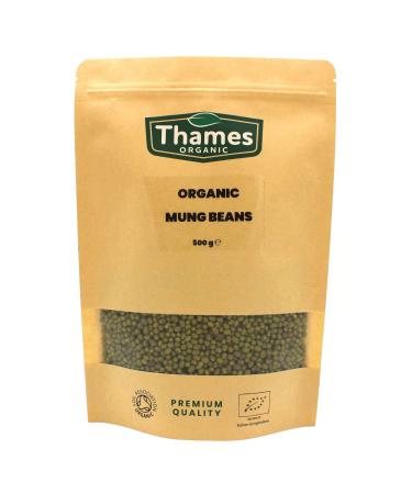 Organic Mung Beans 500g - High Fibre High Protein Raw Vegan Certified Organic GMO-Free - No Additives or Preservatives - Nutritious Versatile and Sustainable - Thames Organic 500 g (Pack of 1)