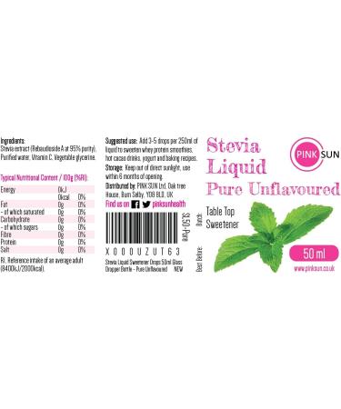 PINK SUN Stevia Liquid Pure Sweetener Drops 50ml Unflavoured x 3 Glass Dropper Bottles Neutral Natural Sugar Alternative Replacement Vegetarian Vegan Gluten Free Low Carb Non GM Zero Calories Bulk Pure Unflavoured x 3 - Buy Online on SooperMarket.com