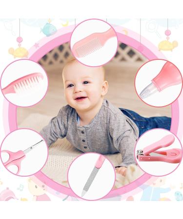 Baby Healthcare & Grooming Kit 7-in-1 | Nail Clipper, Brush, Comb, Scissors, File, Nasal Aspirator, Toothbrush | Pink Baby Safety Care Set - Buy Online on SooperMarket.com