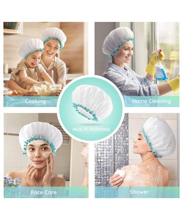 mikimini X-Large White Shower Cap for Long Hair - 12 inch Waterproof Washable Hair Cap for Women and Girls - Super Cute and Extra Large (Pack of 1) - Buy Online on SooperMarket.com