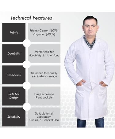 DR Instruments Unisex Lab Coat | 60% Cotton 40% Polyester | Sanforized | White | L - Buy Online on SooperMarket.com