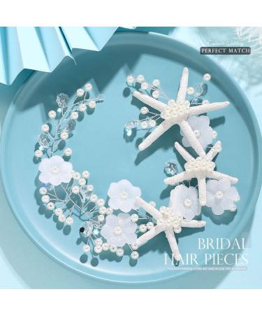 EASEDAILY Starfish Bride Wedding Hair Vine - Silver Flower Headband with Pearls and Crystals for Beach Bridal Hair Accessories - Buy Online on SooperMarket.com