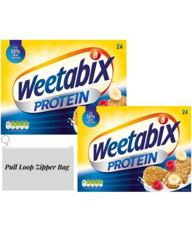 Protein Cereal Bundle with Weetabix Mini Protein Wheat Biscuits Crunch 24pk (Pack of 2) and 1 x Wishesla Portable Zipp Bag for Convenience Storage
