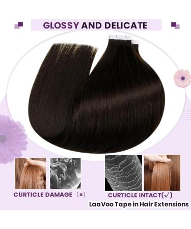 Shop Laavoo Dark Brown Real Hair Tape Extensions - 45cm Seamless & Invisible - 20 Pieces (50g) - Perfect Hair Recovery Solution - Buy Online on SooperMarket.com