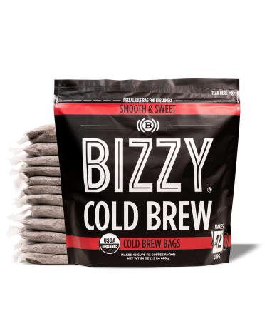 Bizzy Organic Cold Brew Coffee | Smooth & Sweet Blend | Coarse Ground Coffee | Micro Sifted | Specialty Grade | 100% Arabica | Brew Bags | 12 Count | Makes 42 Cups Smooth & Sweet 12 Count (Pack of 1)