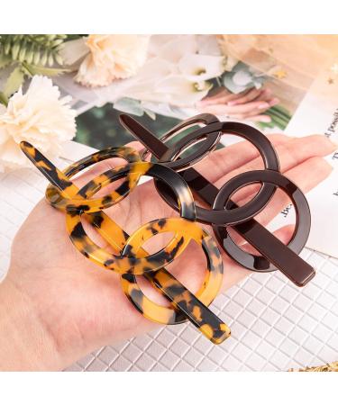 Noverlife 2PCS French Triple Ringed Hair Slider Pin Set - Non Slip Tortoise Shell Barrettes with Stick - Cellulose Acetate Ponytail Accessories - Buy Online on SooperMarket.com