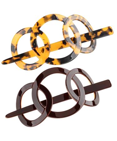 Noverlife 2PCS French Triple Ringed Hair Slider Pin Set - Non Slip Tortoise Shell Barrettes with Stick - Cellulose Acetate Ponytail Accessories - Buy Online on SooperMarket.com