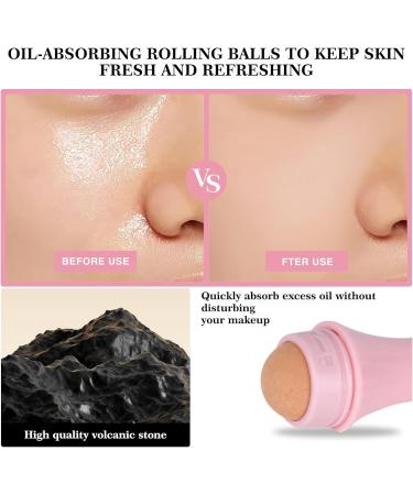 Oil-Absorbing Volcanic Face Roller - 4 Interchangeable Balls | Natural Volcanic Stone | Pink Face Scooter for Oily Skin - Buy Online on SooperMarket.com