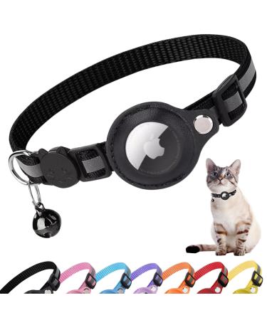 Croc-Cat Airtag Cat neck band accessories compatible with Apple Airtag collar with safety buckle anti-strangulation for kittens and small dogs GPS Airtag not included! ... black
