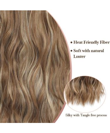 Invisible Wire Hair Extensions | Natural Wavy Synthetic Hair | 20 Brown mix Blonde | Adjustable Size | 2 Secure Clips | Long Curly Secret Hair Pieces for Women - Buy Online on SooperMarket.com