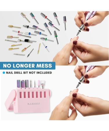 MAKARTT Nail Drill Bit Holder & Storage Case - Pink | 7 Anti-Slip Holes, Detachable Stand, Organize Nail Tech Supplies - Buy Online on SooperMarket.com