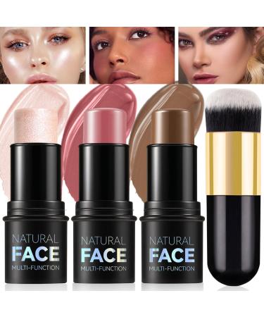 3Pcs Cream Contour Stick Makeup Kit - Cream Blush Stick Highlighter Stick Contour Bronzer Stick for Cheeks Waterproof Long Lasting Blendable Contour Stick Trio for Face Makeup (#02 05 06) #02 #05 #06 0.21 Ounce (Pack of 3)