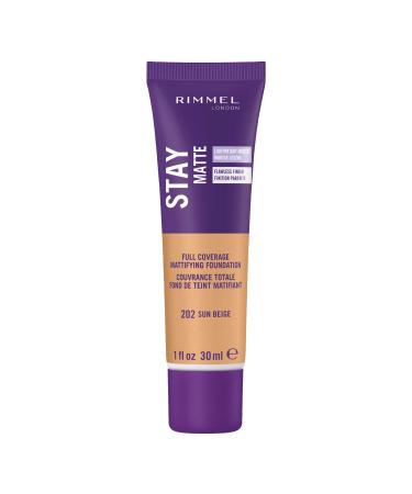 Rimmel London Stay Matte Full Coverage Mattifying Foundation 202 Sun Beige 1 fl oz (30 ml)