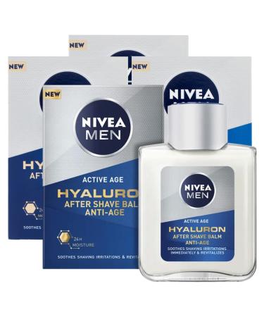 Nivea Men Active Age Hyaluron After Shave Men's Anti-Age Formula with hyaluronic acid with moisturizing effect refreshing calming soothing for ripe skin-4 bottles of 100 ml