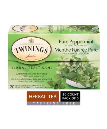Twinings Pure Peppermint Herbal Revive Individually Wrapped Tea Bags | Naturally Caffeine-Free | 20 Count (Pack of 6) | Enjoy Hot or Iced Peppermint 20 Count (Pack of 6)