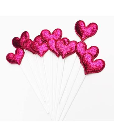 AILEXI Handmade 10 Leather Reflective Glitter Cake Topper for Cake Cup Cake and Ice Cream - Rose Red Matte Hearts