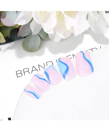 Sethexy Sea Blue Short Square False Nails - 24Pcs Acrylic Press-On Nails for Women & Girls - Buy Online on SooperMarket.com