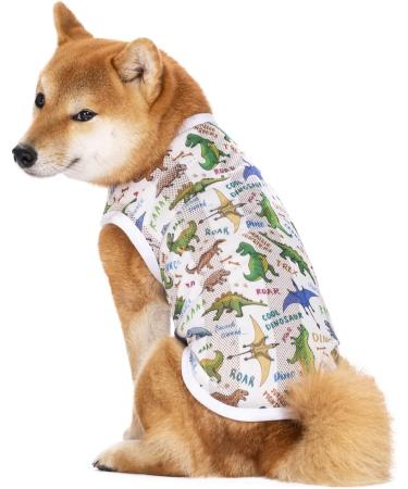 Cool Summer Dog T-Shirt - Breathable Sun Protection Vest for Medium & Large Dogs | White Dinosaur Design - Buy Online on SooperMarket.com