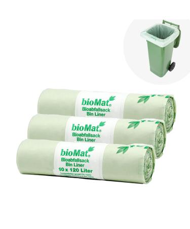 Biomat compostable 120l garbage bags 30 organic waste bags for bio bin residual waste bin premium quality climate neutral made in Germany 10 pieces (3-pack) 120l (30 pieces)