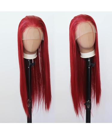 Towarm Dark Red Synthetic Lace Front Wig - Long Straight Heat Resistant Fiber Hair for Black Women - Cosplay/Daily Wear - Red - Buy Online on SooperMarket.com