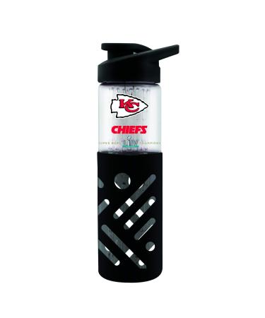 Duck House NFL 2020 Super Bowl LIV (54) Champions Kansas City Chiefs Glass Water Bottle with Silicon Protector Sleeve - 23 OZ, Clear, One Size (LGB2020A)