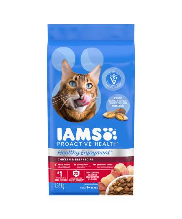 IAMS PROACTIVE HEALTH HEALTHY ENJOYMENT Adult Dry Cat Food Chicken & Beef Recipe 1.36kg Bag 1.36 kg (Pack of 1)