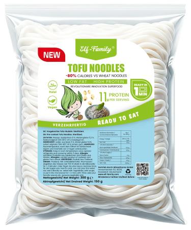 Elf Family Tofu noodles-low carb 11g protein pasta fewer carbohydrates instant pasta vegan quick preparation authentic from Thailand (300g 1 pack) low fat/sugar-free