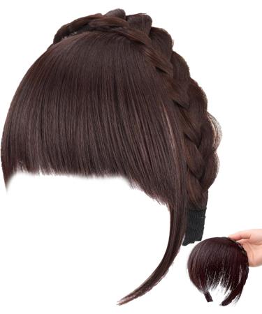 Fluffy Fake Hair Band Bangs Headband with Bangs Fluffy Front Fake Bangs Synthetic Braided Headband Wig with Bangs Non slip Headband Hair Extensions for Women Girls(Dark Brown) - Buy Online on SooperMarket.com