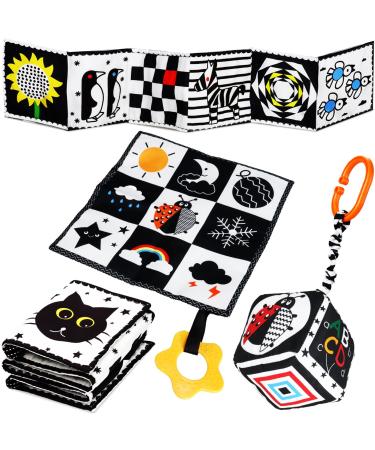 Jiosdo Baby toy 0-3 months contrast toys baby fabric book crackling cloth dice contrast book black white black & white stroller toys gift sets baby toys 0 3 6 12 months (3PCs) fabric book+crackling cloth+dice