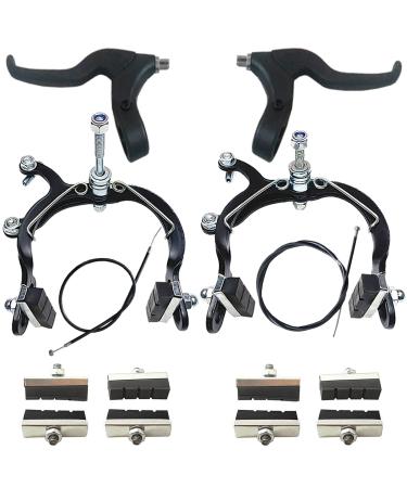 Bike Brake Caliper Set MX Side Pull Brakes 69-96mm Long Reach Rear & Front C Caliper Brake Include Brake levers Brake Wires Brake Calipers and 8 Pieces Brake Rubber Pads for Most TMX MTB Road Bicycles