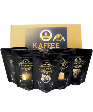 Coffee globetrotter - real rarities - box (whole bean) - 5 times 100g rarities top coffee - you become a discoverer - Gift Set - Coffee from all over the world - Coffee beans in the gift box Real rarities 100 g (5 Pack)