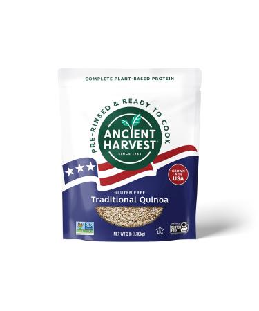 Ancient Harvest USA Grown White Quinoa 3lbs (1.3kg) Non-GMO, Vegan & Gluten-Free, Low Glycemic & Higher Fiber Rice Alternative, Complete Plant Based Protein, Pre-Rinsed