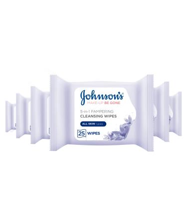 Johnson's Face Care Makeup Be Gone Pampering Wipes Pack of 1 x 25 25 count (Pack of 6)