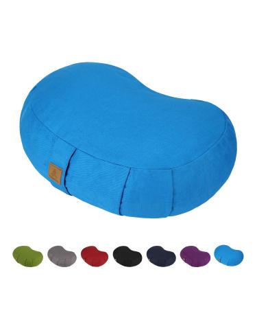 FelizMax Crescent Zafu Meditation Pillow, Zabuton Yoga Bolster, Meditation Cushion, Floor Pouf, Yoga Pillow, Zippered Organic Cotton Cover, Natural Buckwheat, Kneeling Pillow - Large Sky Blue