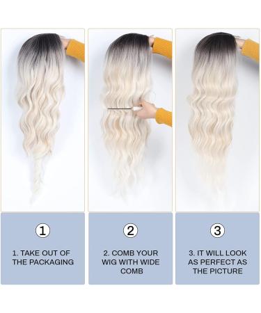 Long Wavy Wig Ombre Platinum Blonde Wigs for Women 24 Inch Middle Part Curly Synthetic Hair Natural Looking Heat Resistant Fiber for Daily Party Use (Ombre Platinum Blonde) - Buy Online on SooperMarket.com