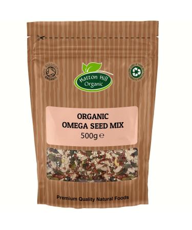 Organic Omega Seed Mix 500g by Hatton Hill | 4 Seeds Mix with Pumpkin Sunflower Sesame and Flax Whole Raw Seeds Blend Non-GMO Vegan