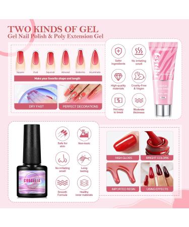 COSCELIA 10PC Multi-Color UV Nail Polish Set with 36W Nail Dryer & Poly Extension Gel Kit | Complete DIY Manicure Accessories for Home & Salon #0179 - Buy Online on SooperMarket.com