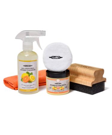 CLARK'S Natural Stone Daily Cleaner and Wax Care Kit - Includes Soapstone Slate & Concrete Wax (6oz) Spray (12oz) Applicator Microfiber Towel & Buffing Pad Enriched with Lemon & Orange Extract