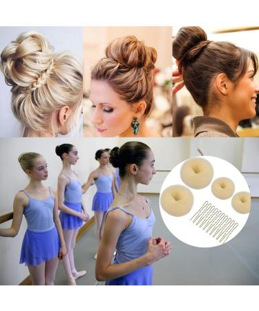 Hair Donut Bun Maker Set - 4 Pcs with 10 Hair Pins, 2 Sizes Doughnut Hair Bun Shaper for Chignon Style - Beige Hair Accessories for Girls and Kids - Buy Online on SooperMarket.com