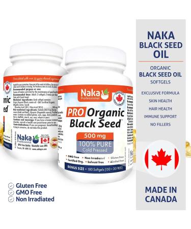 Naka PRO ORGANIC Black Cumin Seed Oil Super BONUS SIZE - 180 Softgels (150 + 30 FREE) 500 mg 100% Cold Pressed with Thymoquinone solvent free alcohol free non Irradiated GMO free - Buy Online on SooperMarket.com